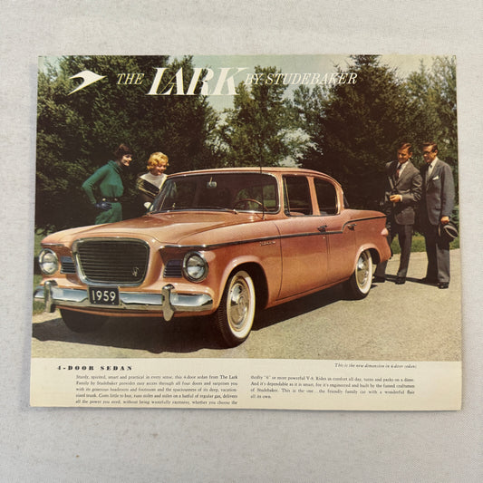 1959 Studebaker Lark 4 Door Sedan Car Sales Brochure Catalog Vintage Advertising