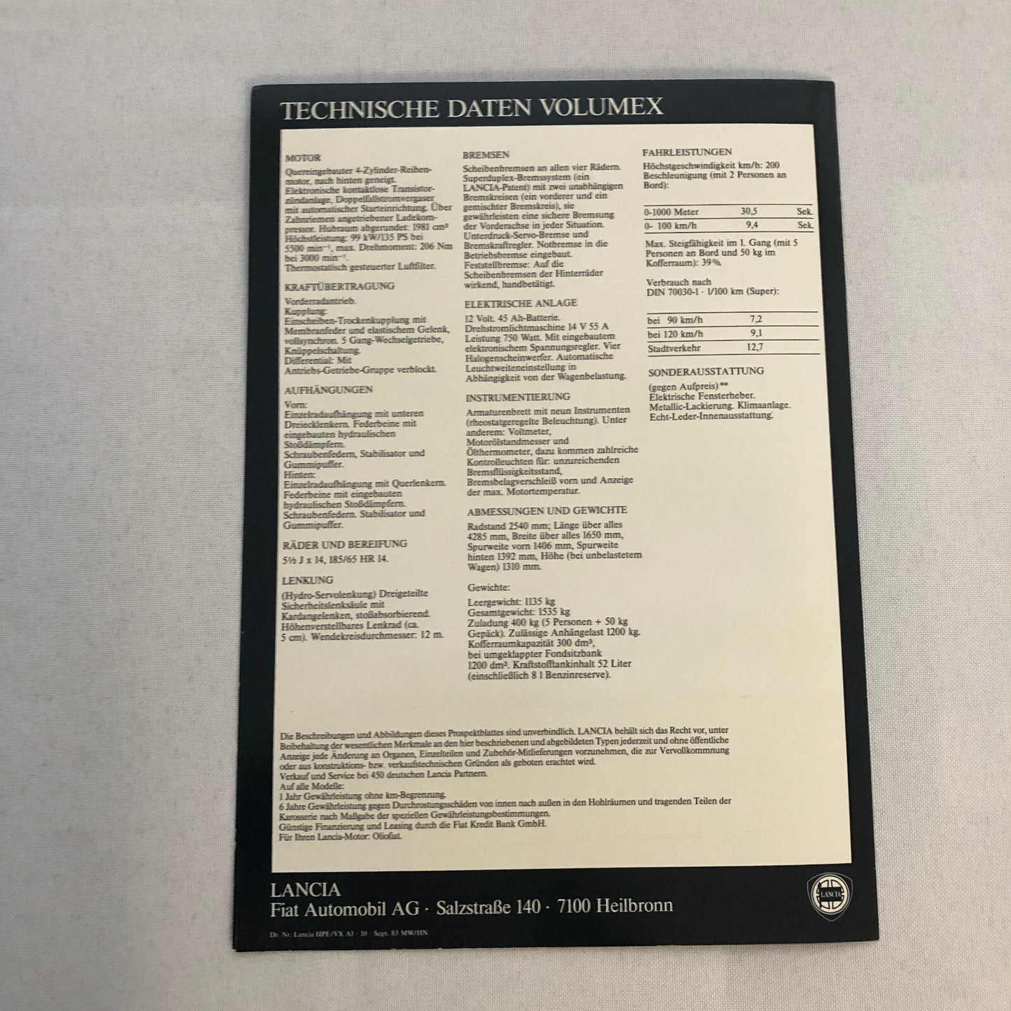 Lancia Beta HP Executive Car Sales Brochure Catalog German Text