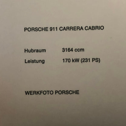 Vintage Porsche 911 Carrera Cabriolet Convertible Factory Werkfoto Press Photo