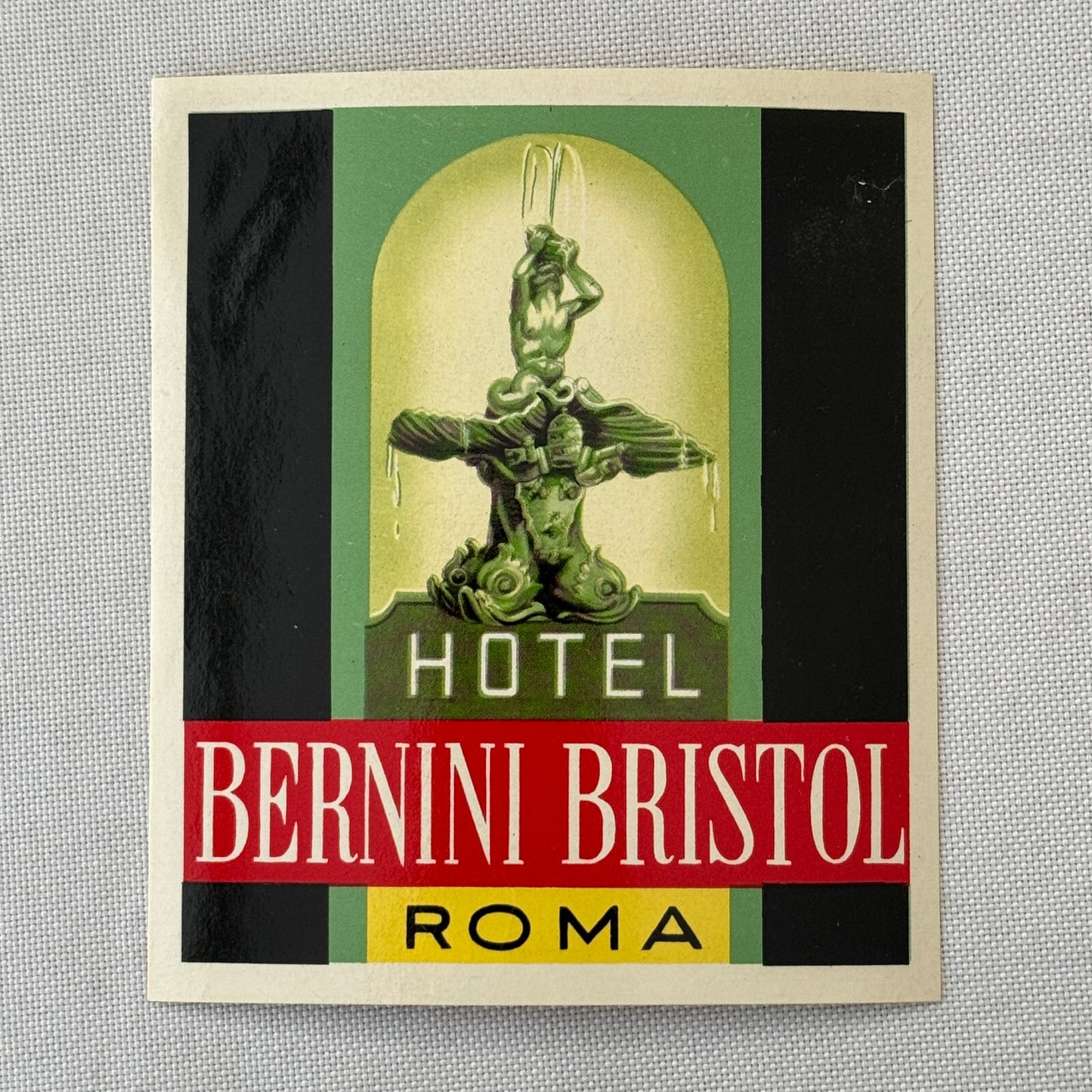 Vintage Hotel Travel Luggage Label Hotel Bernini Bristol Roma Rome Italy Italian