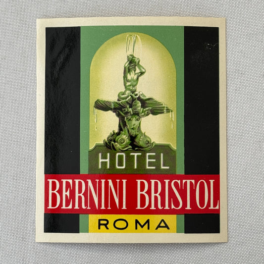 Vintage Hotel Travel Luggage Label Hotel Bernini Bristol Roma Rome Italy Italian