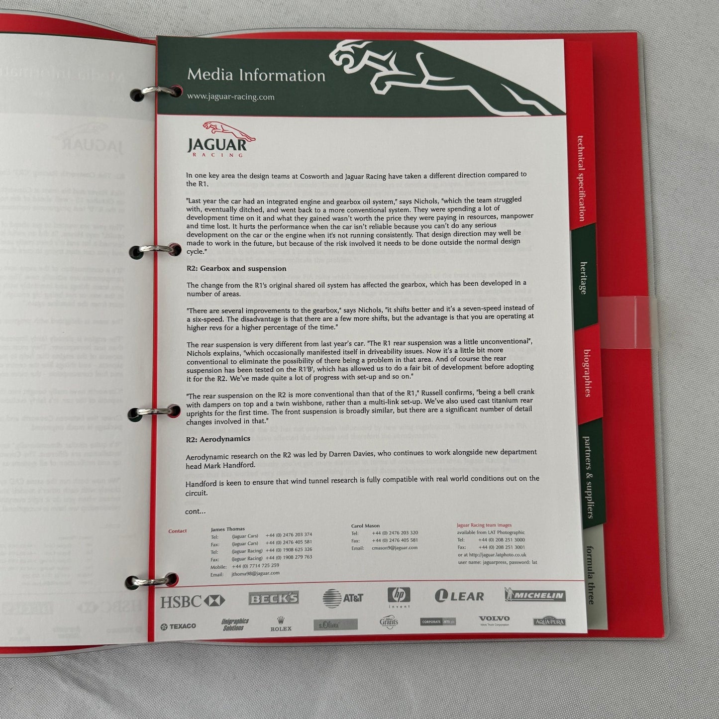 2001 Jaguar Racing Press Kit Formula 3 Formula One F1 Photos Eddie Irvine