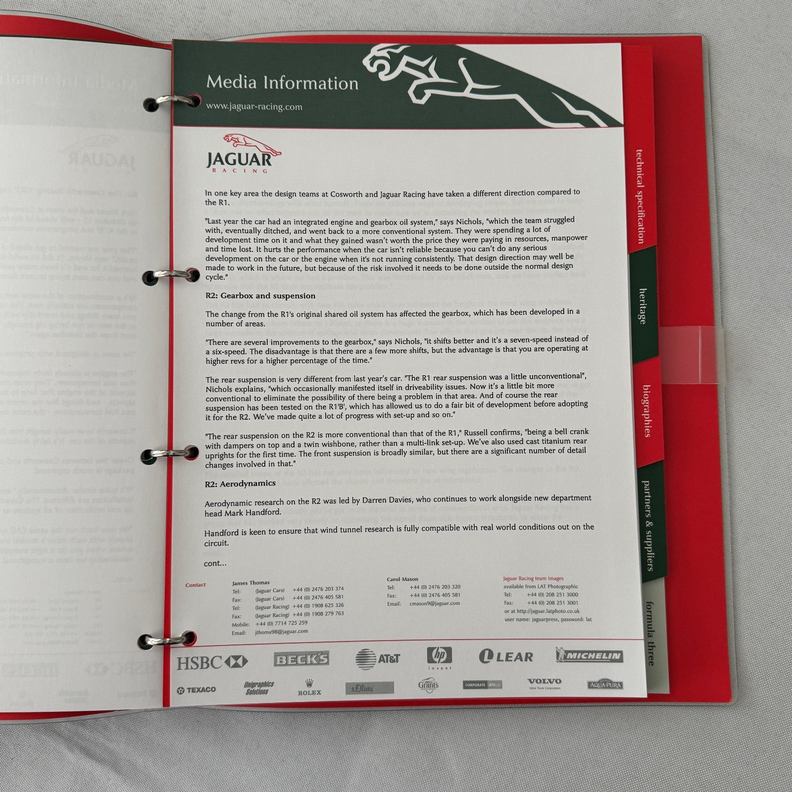 2001 Jaguar Racing Press Kit Formula 3 Formula One F1 Photos Eddie Irvine