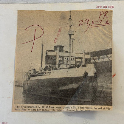 Vintage Ship Boat Photo Photograph Print NB McLean Icebreaker 1956