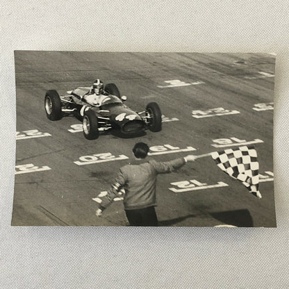 Vintage Racing Car Photo Photograph - Car Crossing the Finish Checkered Flag