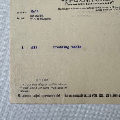 Western Furniture Company Receipt Invoice Document Letterhead 1908 Indianapolis