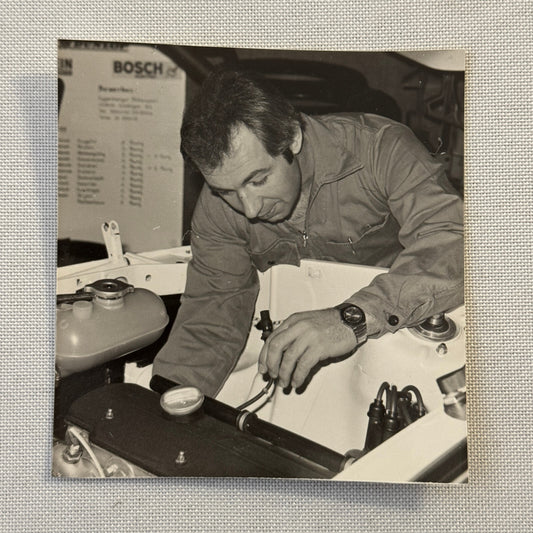 Vintage Photo Photograph Man Working on Car Porsche 1980