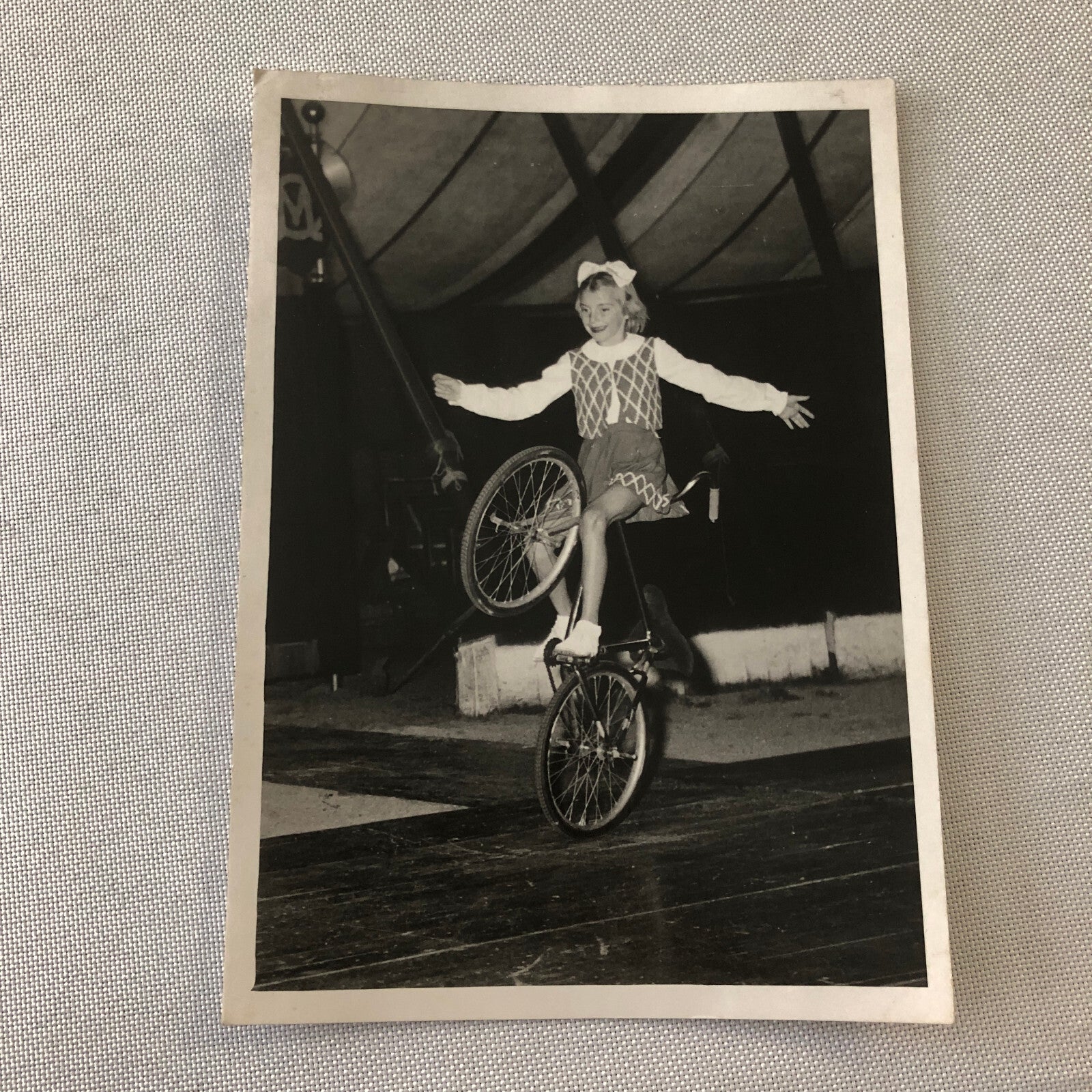 Circus Performer Girl Wheelie on Bicycle Photo Photograph Vintage