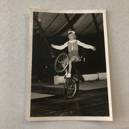 Circus Performer Girl Wheelie on Bicycle Photo Photograph Vintage
