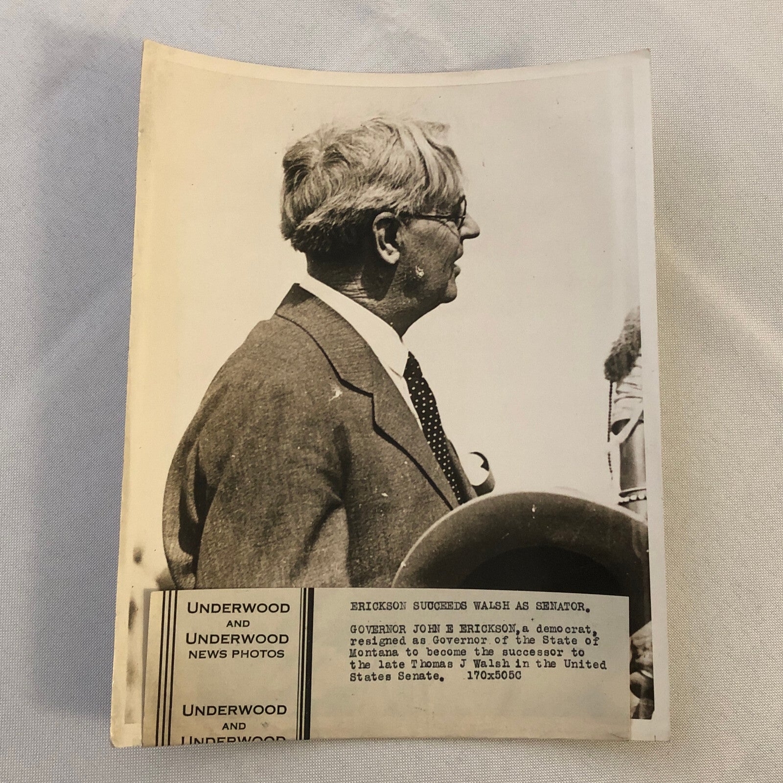 Press Photo Photograph Senator John E Erickson of Montana Underwood Photo