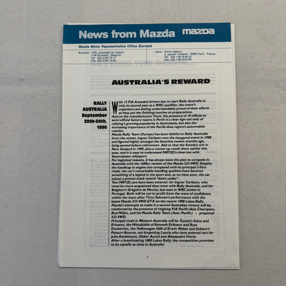 1990 Mazda Group A WRC Rally Rallye Racing Press Kit Brochure Mazda 323