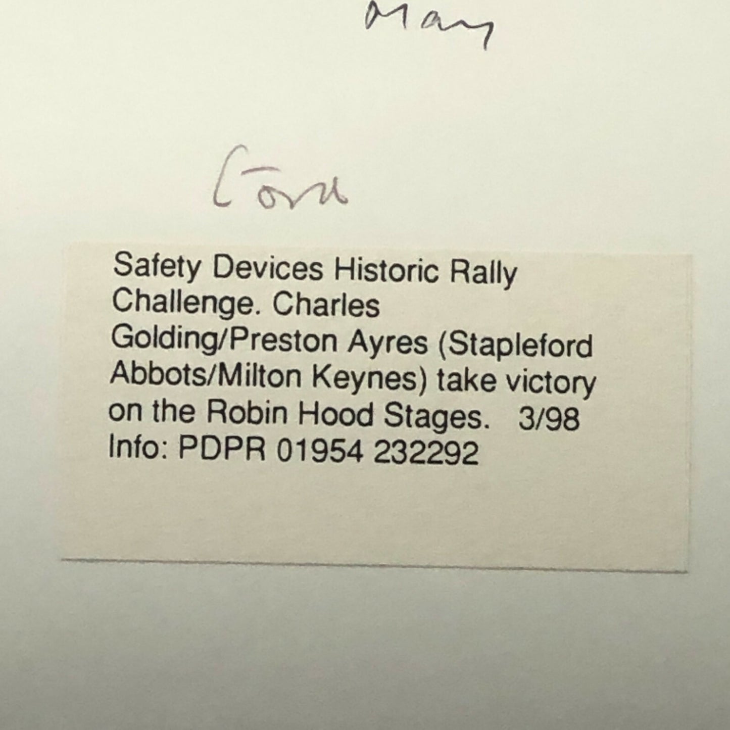 Vintage Ford Rally Car Photo Photograph Print - 1998 Historic Challenge 