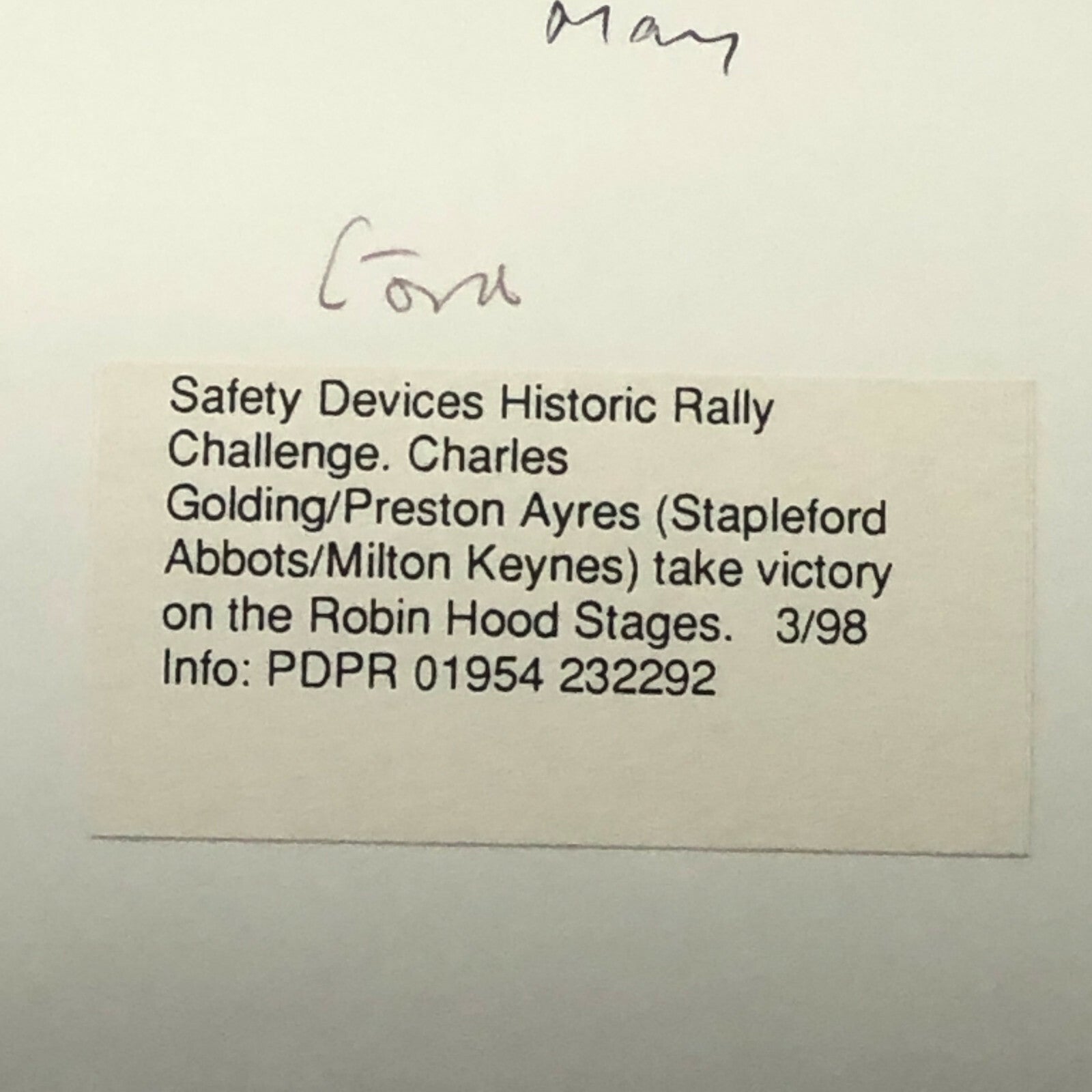 Vintage Ford Rally Car Photo Photograph Print - 1998 Historic Challenge 