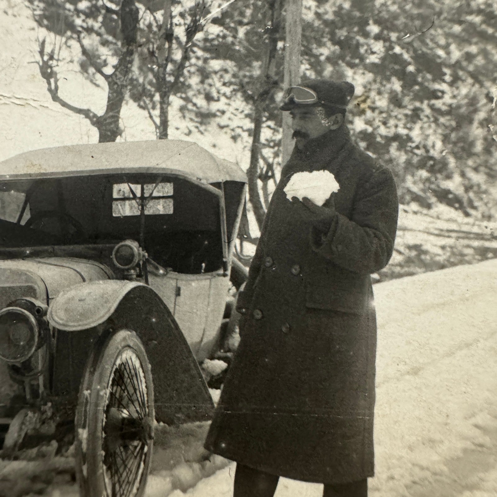 Vintage Postcard Real Photo Postcard RPPC Post Card Men Car Automobile Snow