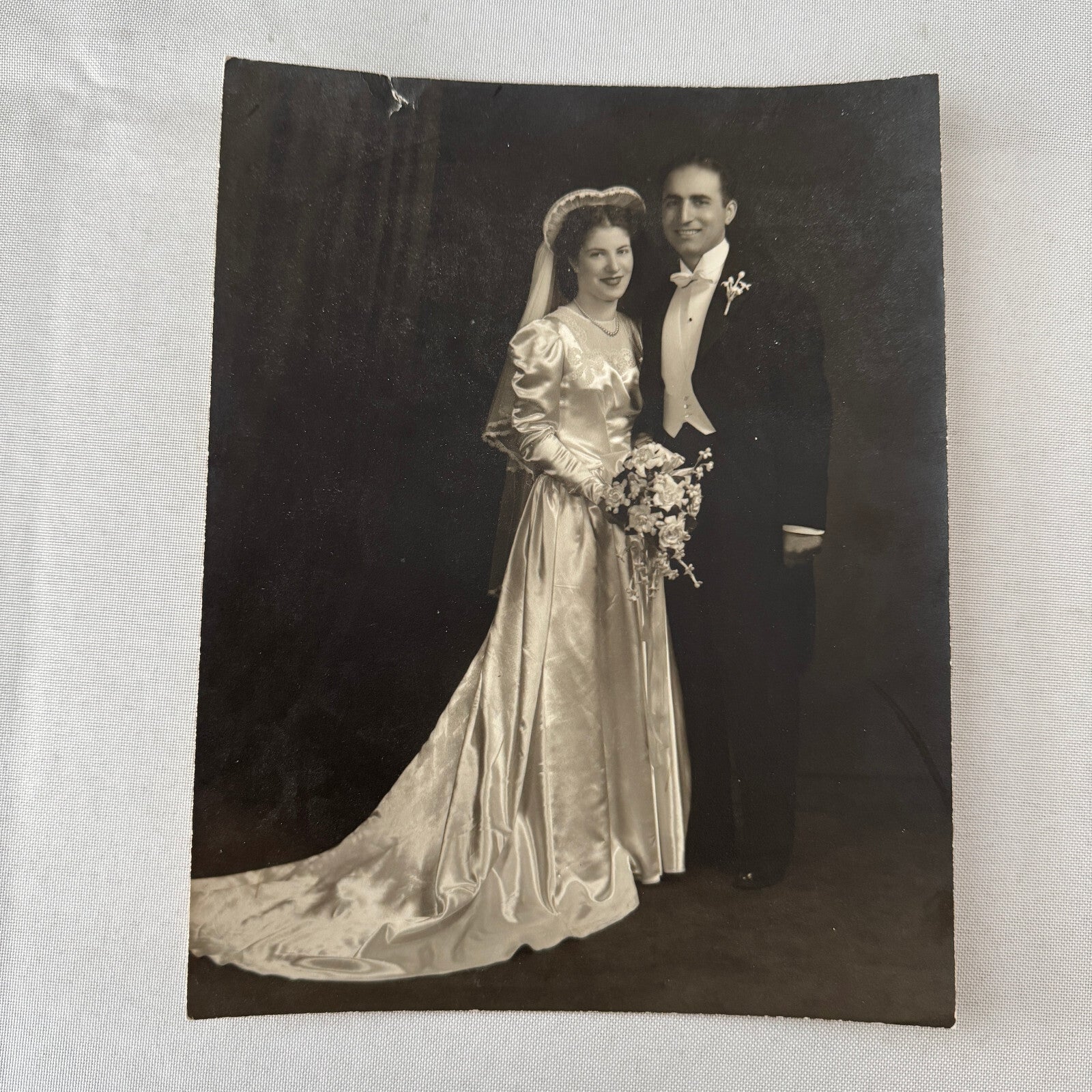 Vintage Wedding Photo Photograph Couple Wedding Dress