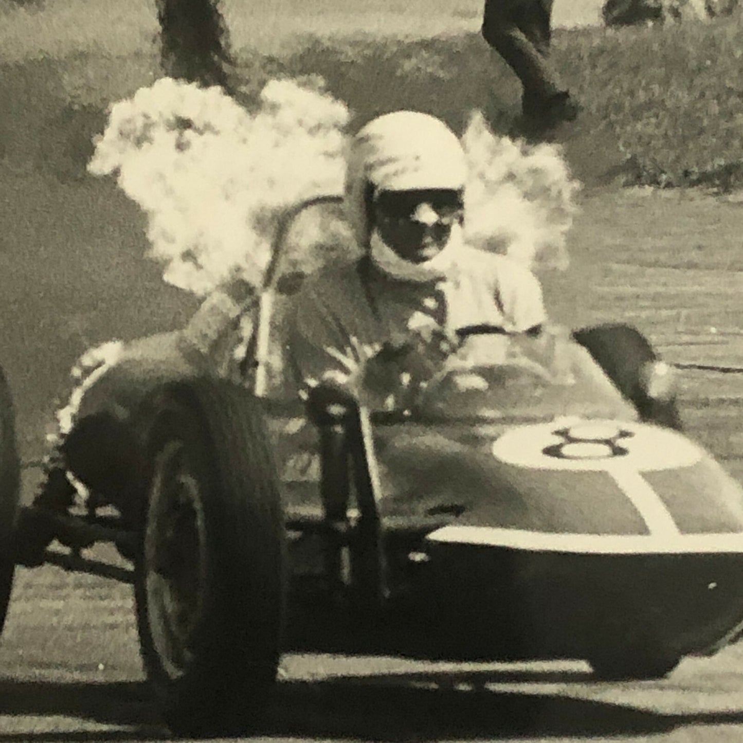 Vintage Racing Car Driver Photo Photograph Print - Car Fire ? 
