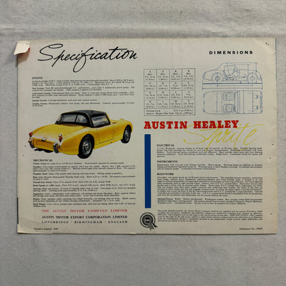 Austin Healey Sprite Roadster Car Sales Brochure Catalog Bugeye Sprite Frogeye