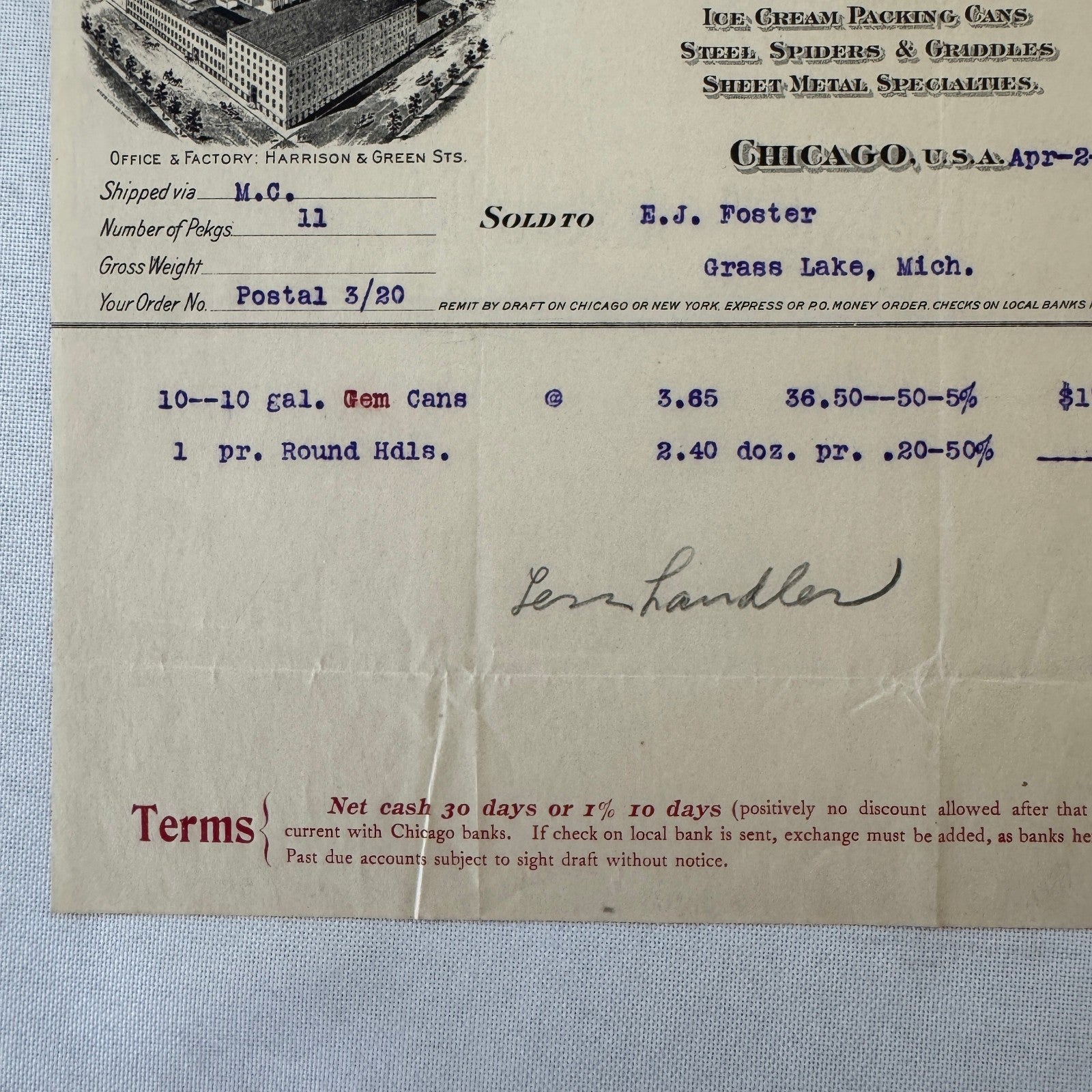 Sturges & Burn Manufacturing Company Chicago 1908 Invoice Document Lot 2x Cans