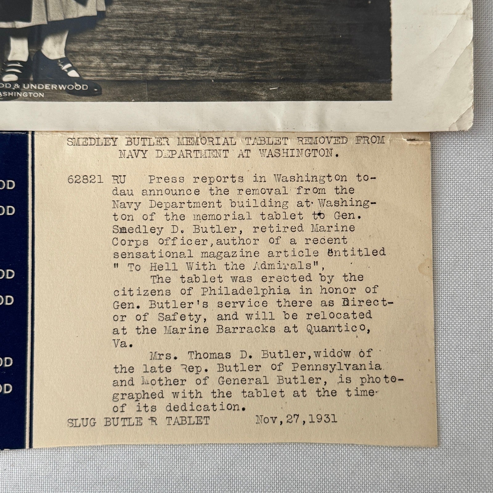 American Military Brigadier General Smedley Butler Memorial Press Photo 1931