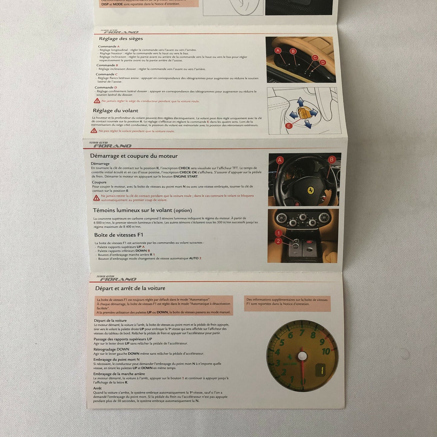 Ferrari 599 GTB Fiorano Quick Reference Guide Owners Manual - FRENCH Canadian 