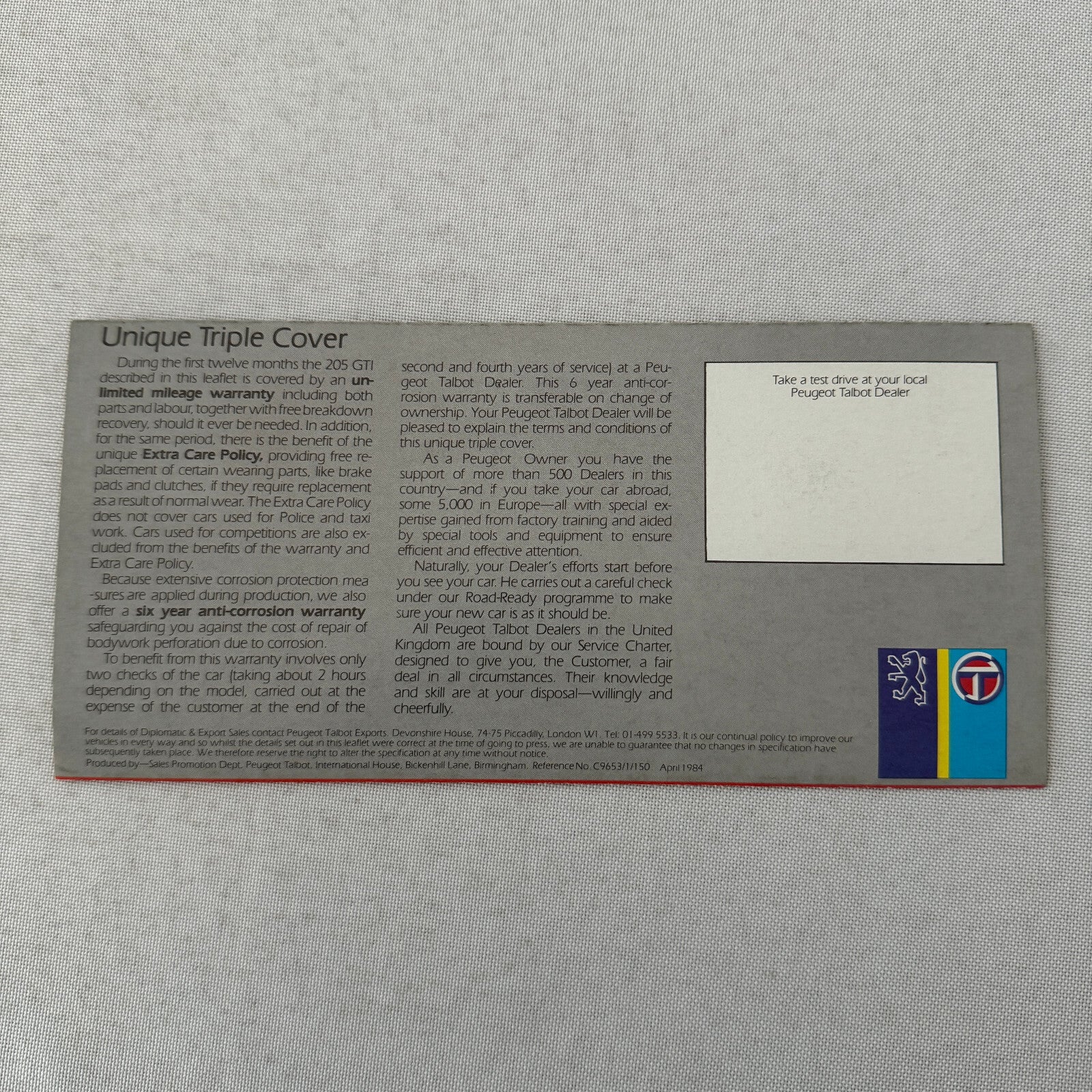 Peugeot 205 GTI Car Sales Brochure Catalog Hot Hatch 1984 UK
