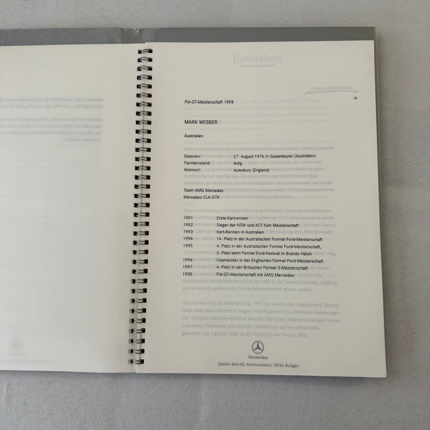 1998 Mercedes CLK GTR GT Racing Press Kit Photos Mark Webber Driver GERMAN