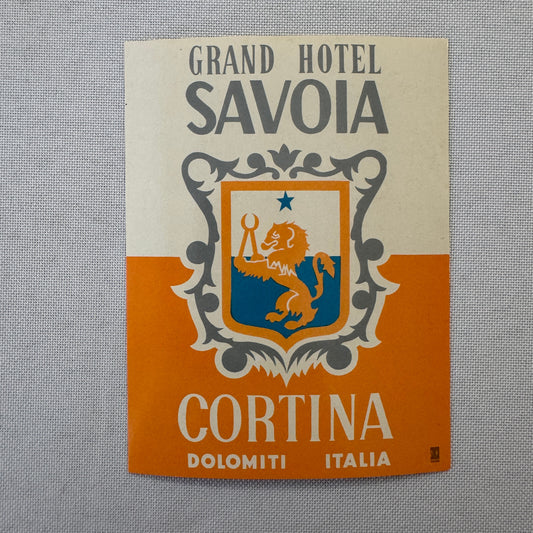 Vintage Travel Label Grand Hotel Savoia Cortina Dolomiti Italy Italian