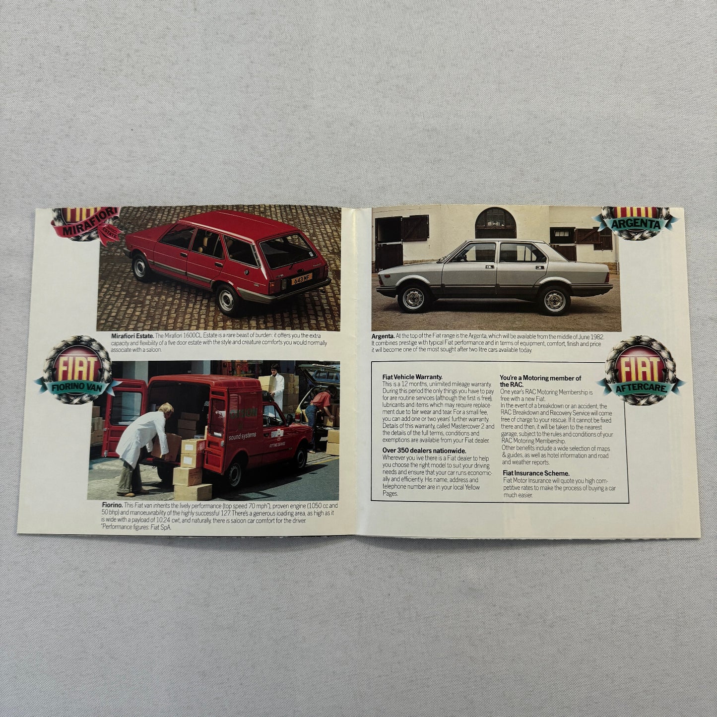 Fiat Car Sales Brochure Catalog 126 Panda Strada TC X1/9 Supermirafiori Argenta