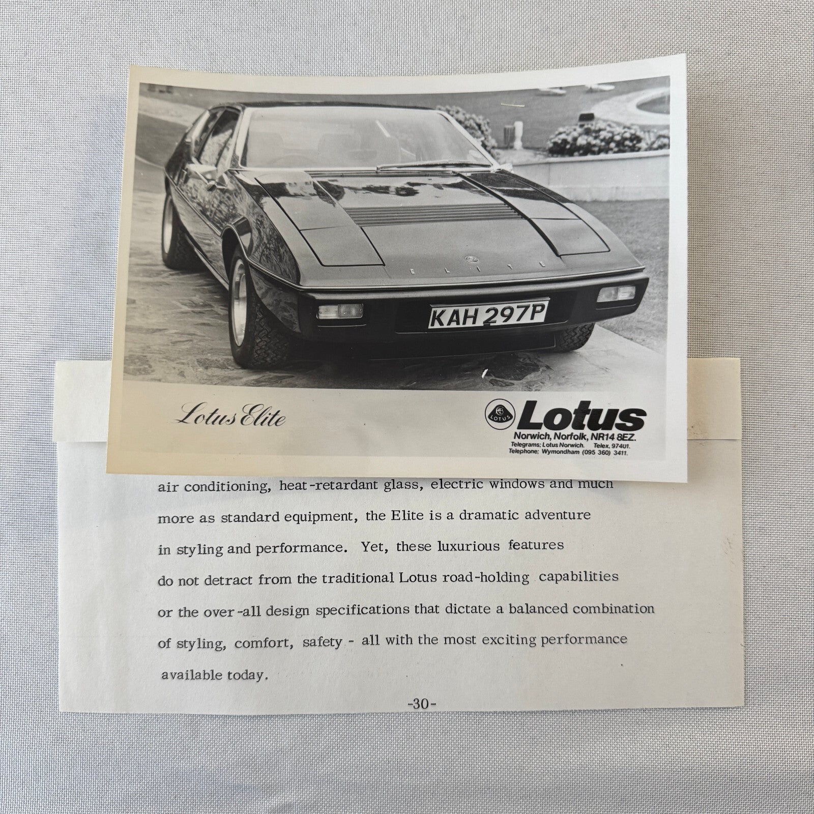 1976 Lotus Car Press Kit Brochure Photo Photograph Lotus Elite Lotus Esprit +