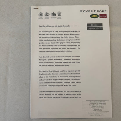 1995 1996 Rover Land Rover Press Kit Mini Cooper MG MGF Range Rover GERMAN