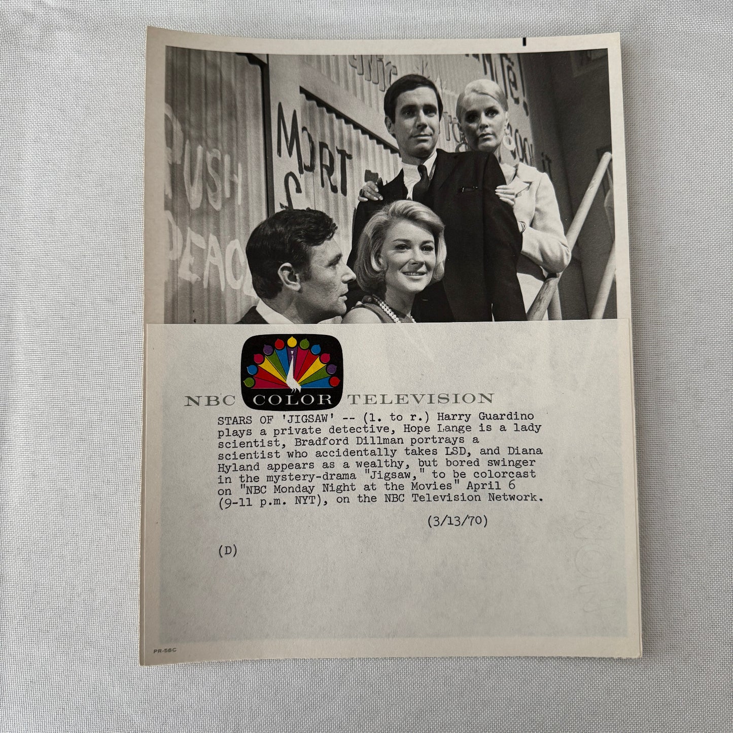Vintage NBC Television TV Press Photo Photograph Jigsaw 1970 Hope Lange