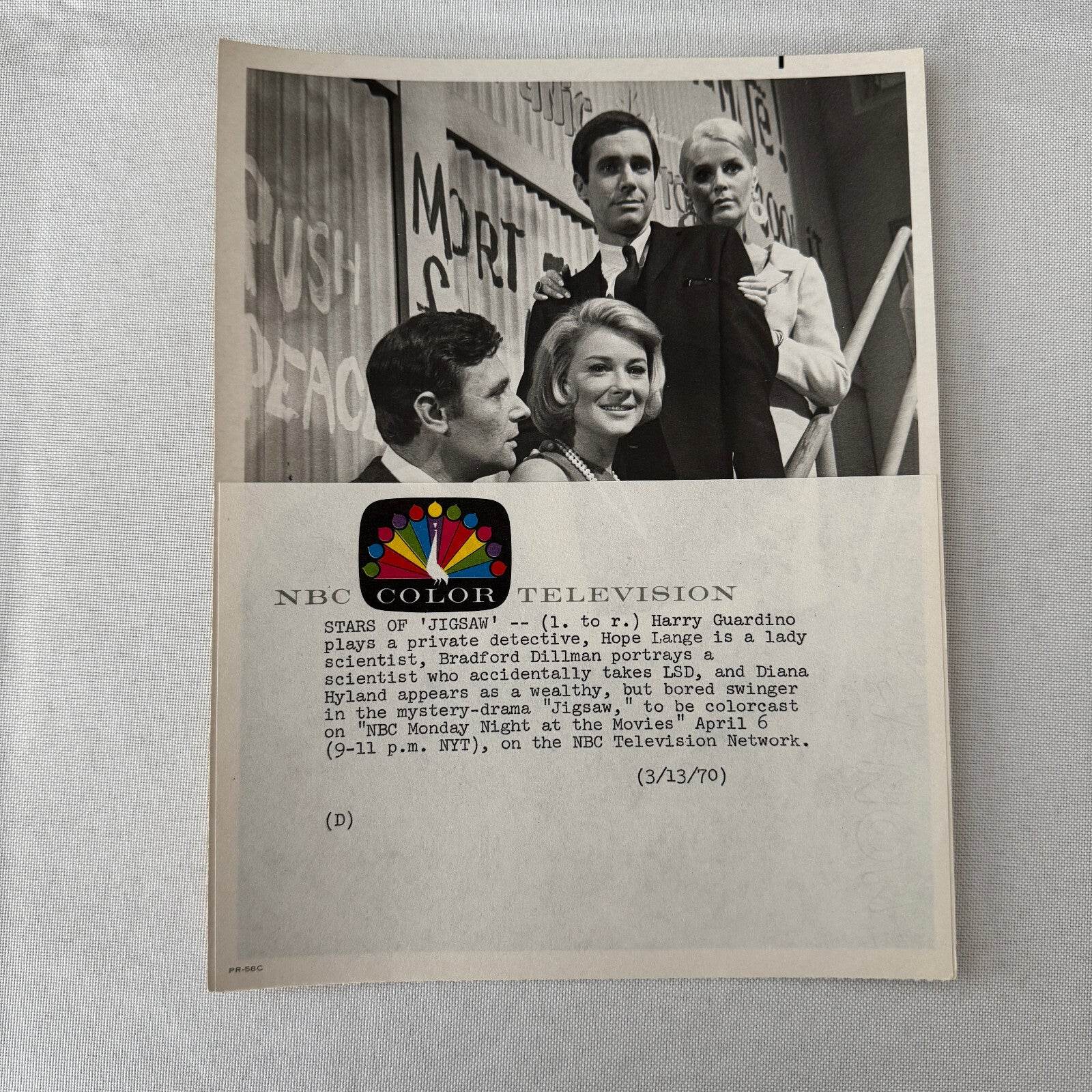 Vintage NBC Television TV Press Photo Photograph Jigsaw 1970 Hope Lange