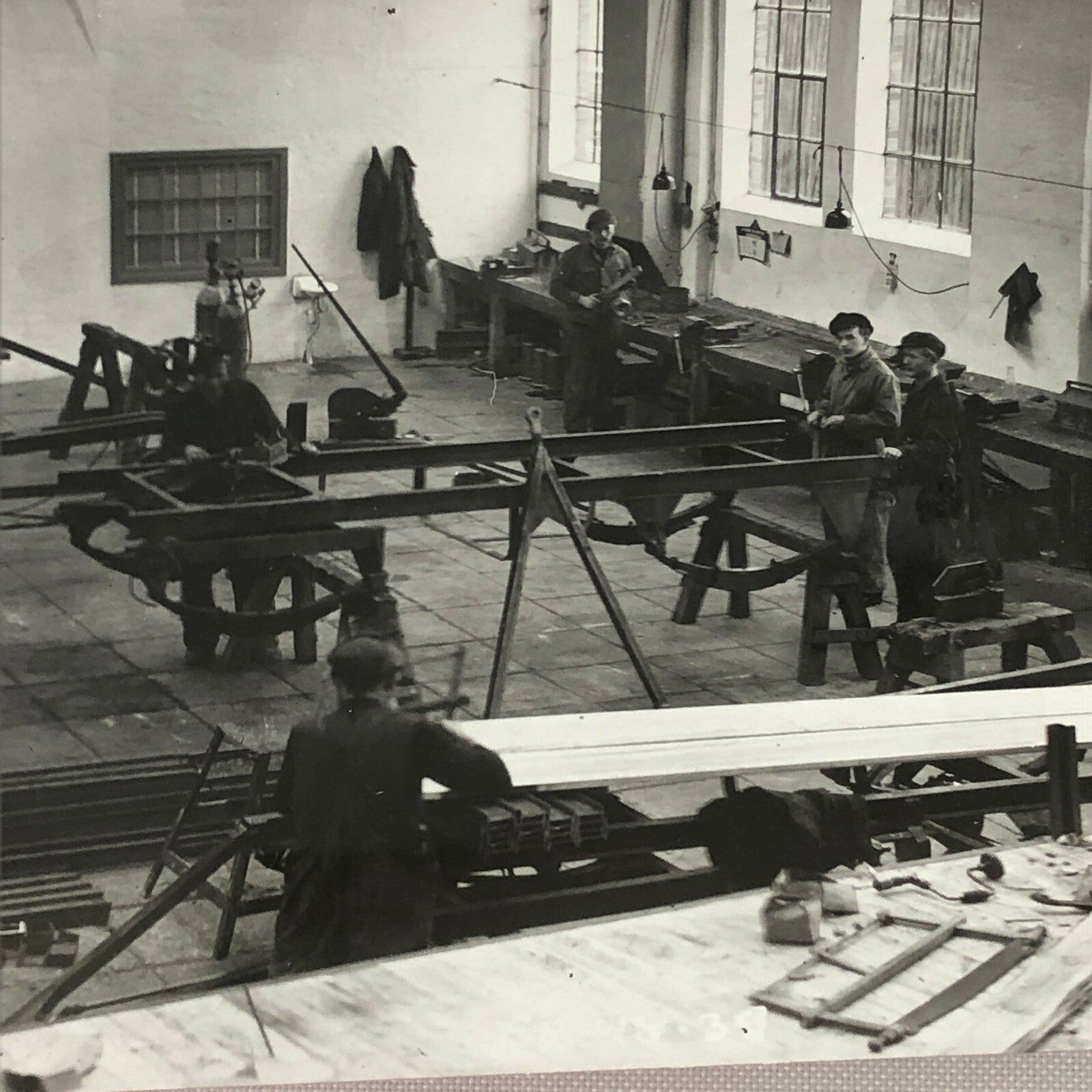 Antique Vintage Photograph of a Factory with Workers - Denmark Ergo Trailer ? 