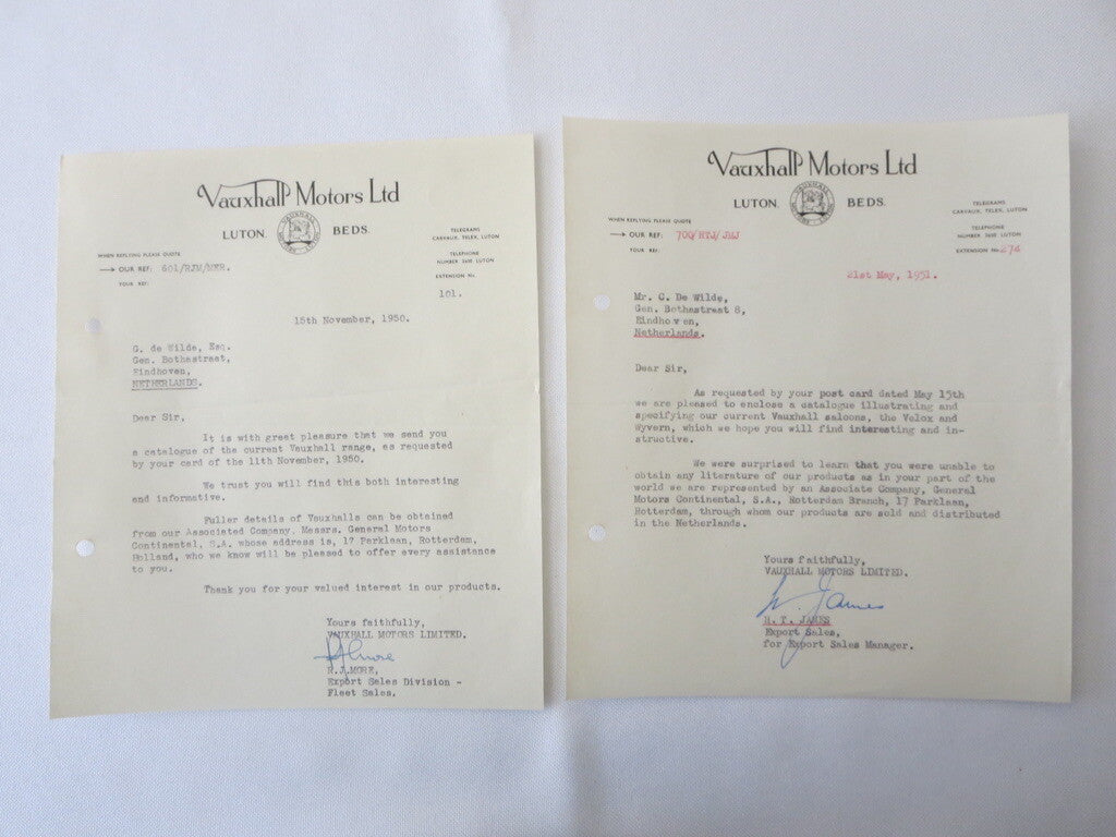 1946 - 1959 Vauxhall Car Company Letter Letterhead Document Lot of 12