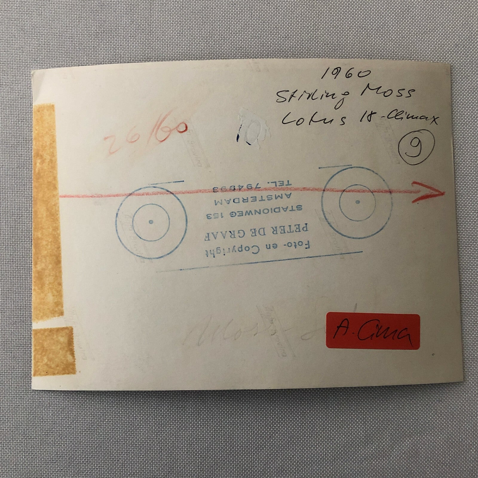 Vintage Racing Photo Photograph Stirling Moss Lotus 18 Climax Car 1960