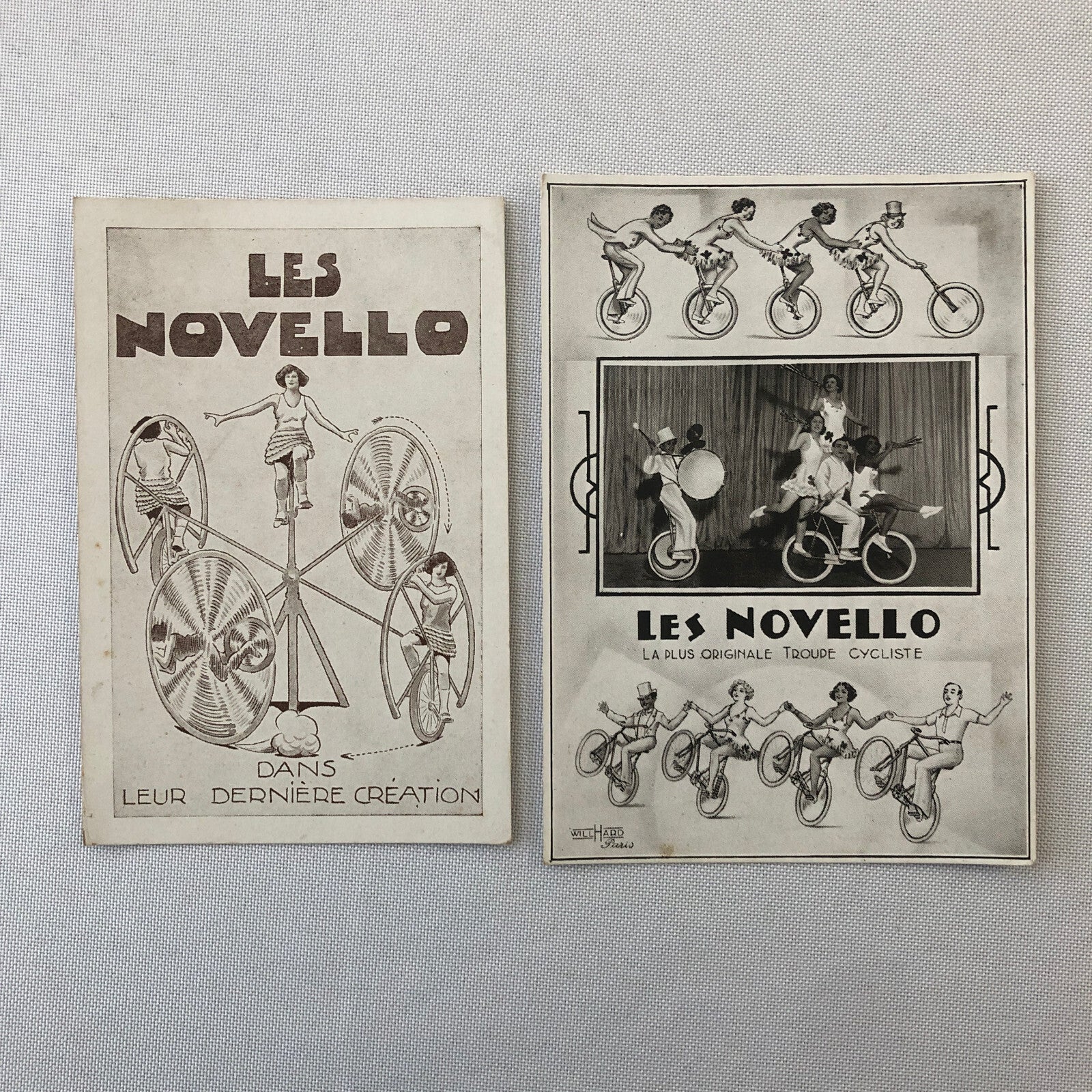 Circus Bicycle Performer Vintage Postcard Post Card Lot of 2 Les Novello French