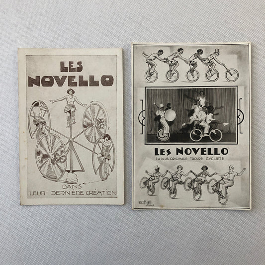 Circus Bicycle Performer Vintage Postcard Post Card Lot of 2 Les Novello French