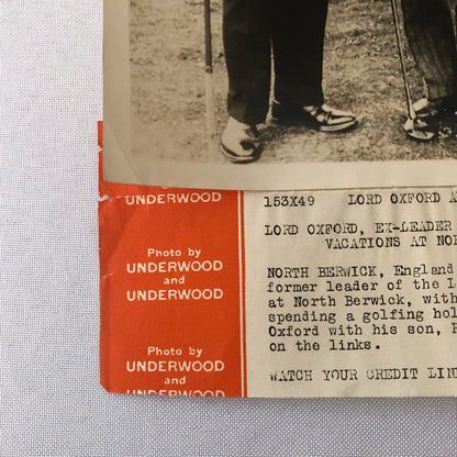 Press Photo Photograph British Lord Oxford Liberal Party Leader and Son Golfing