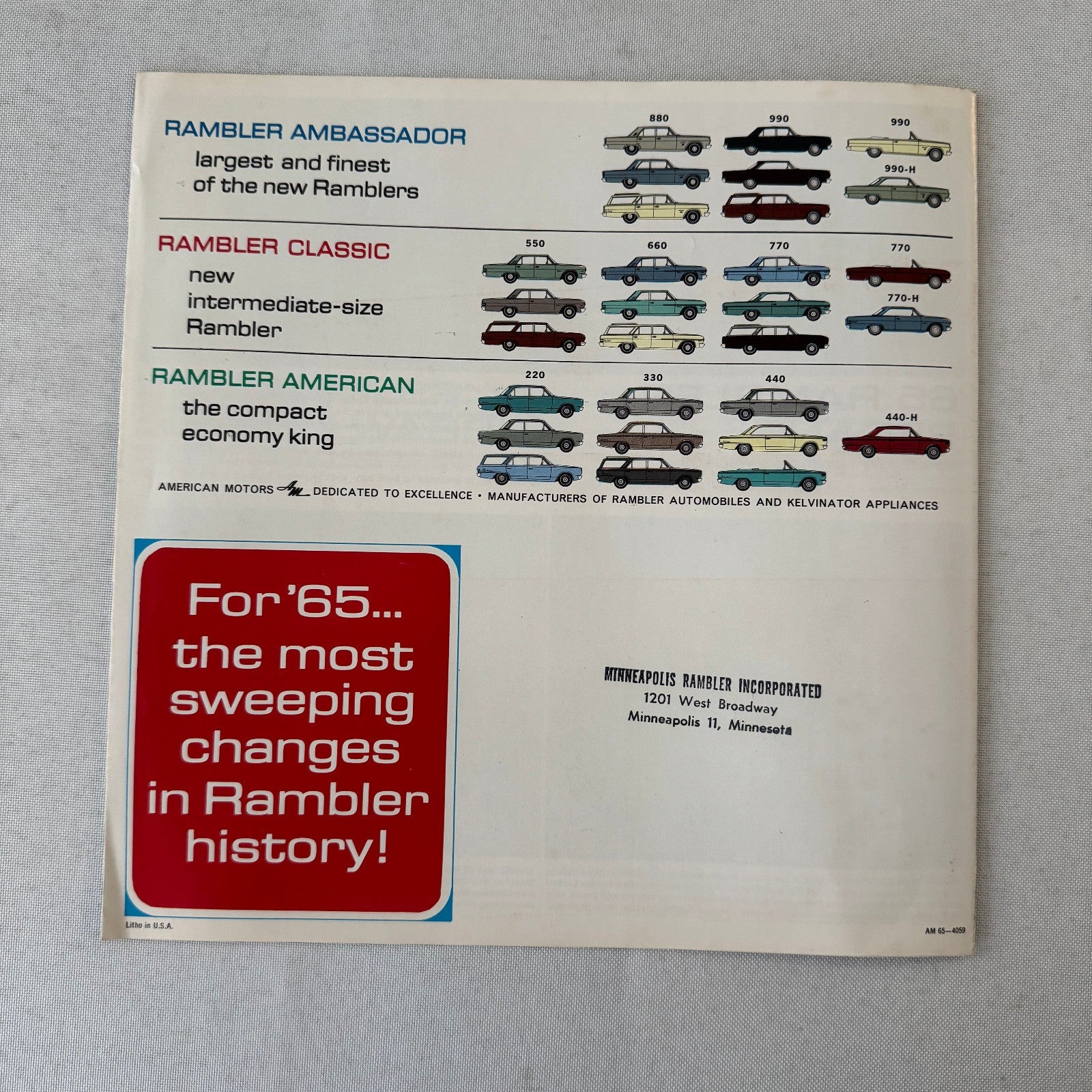 1965 Rambler Car Sales Brochure Catalog American Classic Ambassador