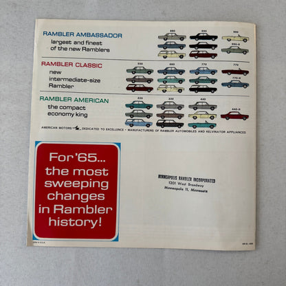 1965 Rambler Car Sales Brochure Catalog American Classic Ambassador