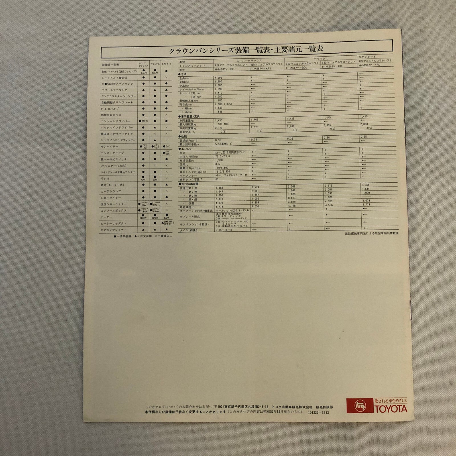 Toyota Crown Station Wagon Van Car Sales Brochure Catalog Japanese Text JDM