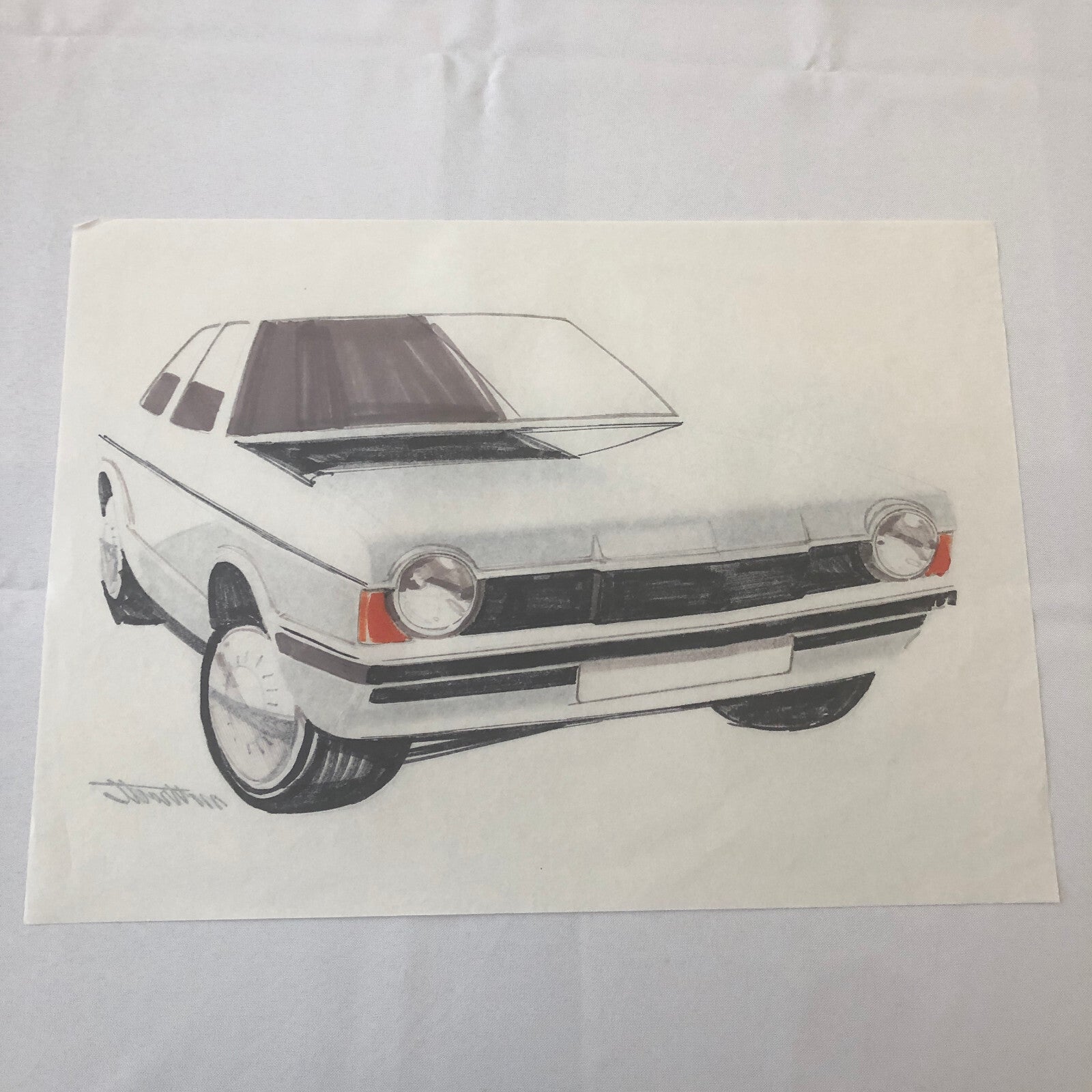 Vintage Concept Car Design Illustration Sketch Drawing Art Signed NOTTRODT