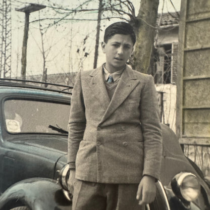 Vintage Italian Photo Postcard Post Card Boy with Automobile Italy