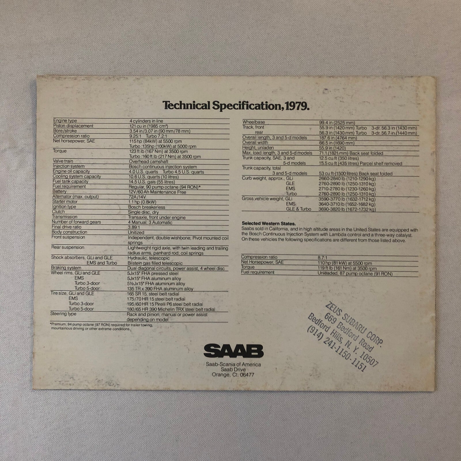 1979 Saab 900 Series Sales Brochure Catalog 900 EMS 900 Turbo 900 GLE