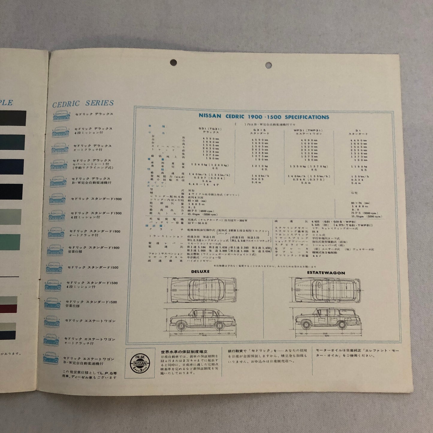 Nissan Cedric Sales Brochure Catalog Deluxe Standard Estate Wagon 1500 Japanese