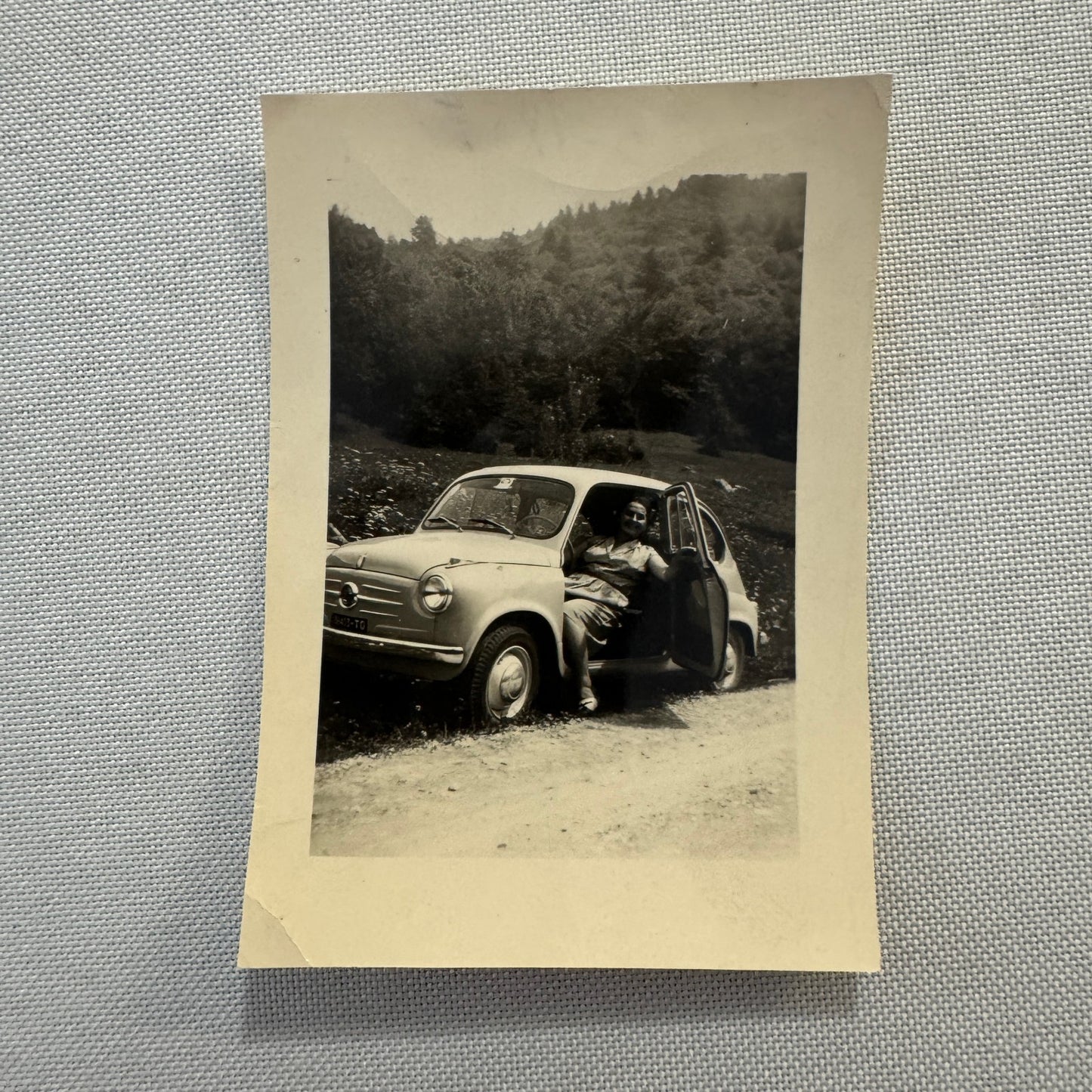 Vintage Photograph Photo Print Woman in Fiat Car Automobile 1955