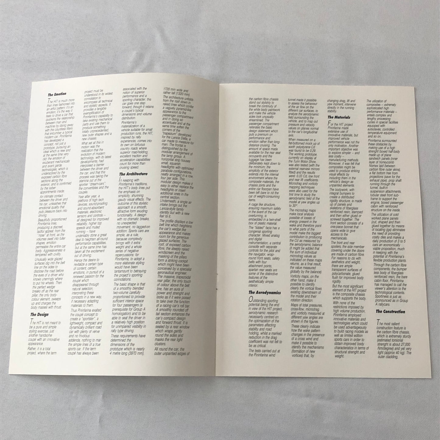 Pininfarina HIT Concept Car Prototype Sales Brochure Catalog Italian