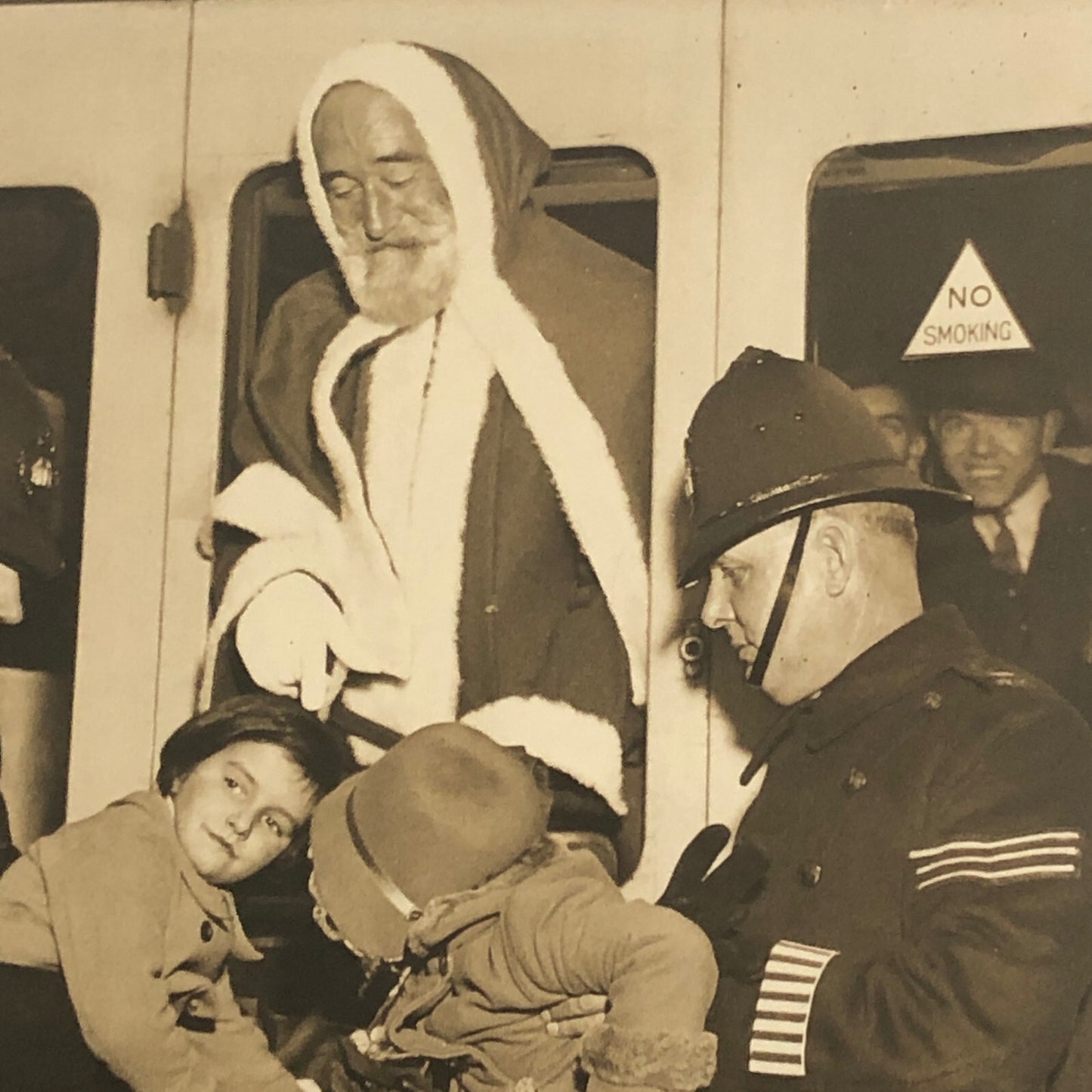 Press Photo Photograph Santa Claus Visiting Children by Train Rail 1933 London