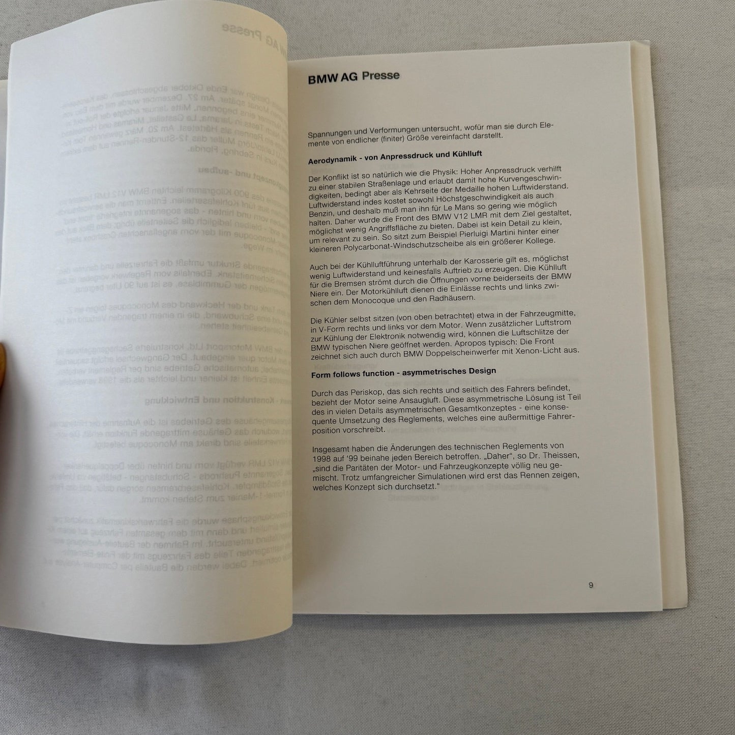 1999 BMW V12 LMR LeMans Racing Press Kit Brochure Photos GERMAN Jenny Holzer Art