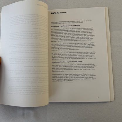 1999 BMW V12 LMR LeMans Racing Press Kit Brochure Photos GERMAN Jenny Holzer Art